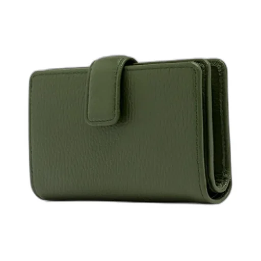 Pebbled Leather Wallet With Flap Closure