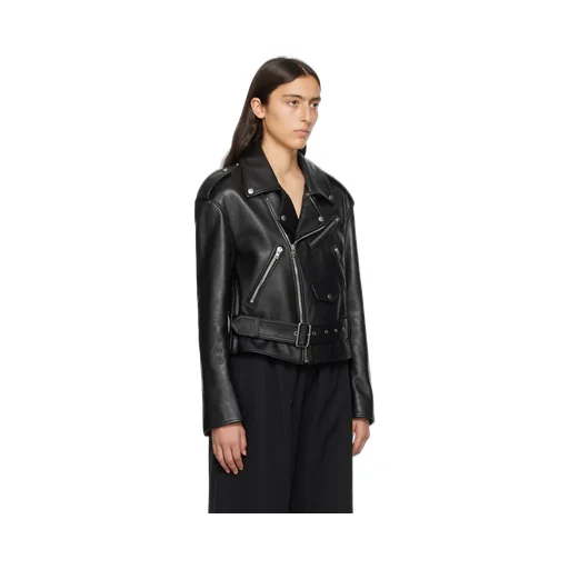 Oblique Zipper Leather Jacket