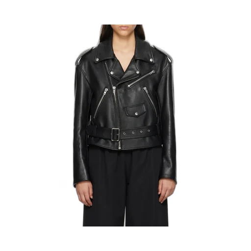Oblique Zipper Leather Jacket