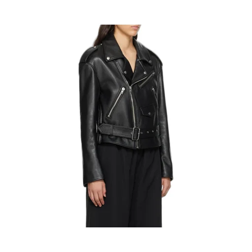 Oblique Zipper Leather Jacket