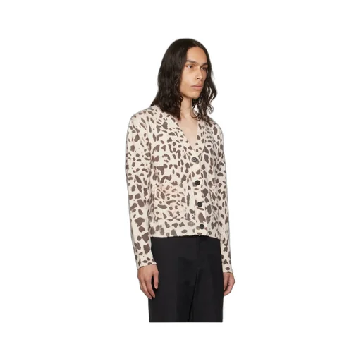 Y-Collar Leopard Pattern Cardigan