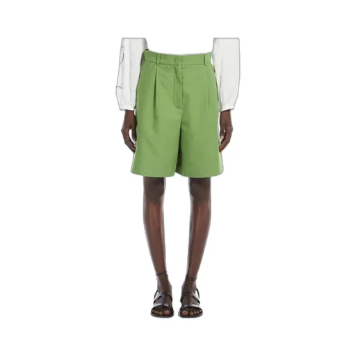 Cotton And Linen Flared Bermuda Shorts