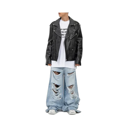 Long-Sleeved Leather Jacket