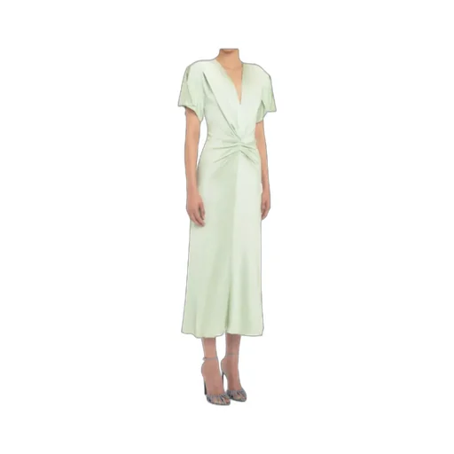 Gathered V-Neck Midi Dress