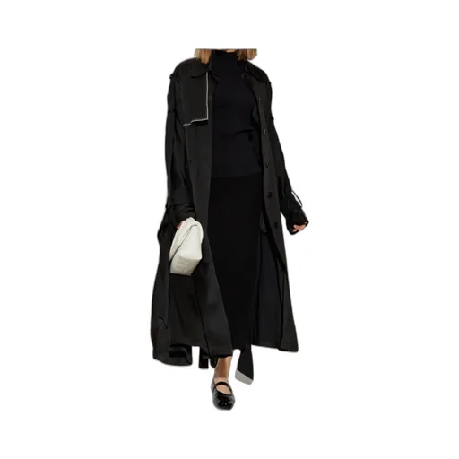 Contrast-Trim Trench Coat