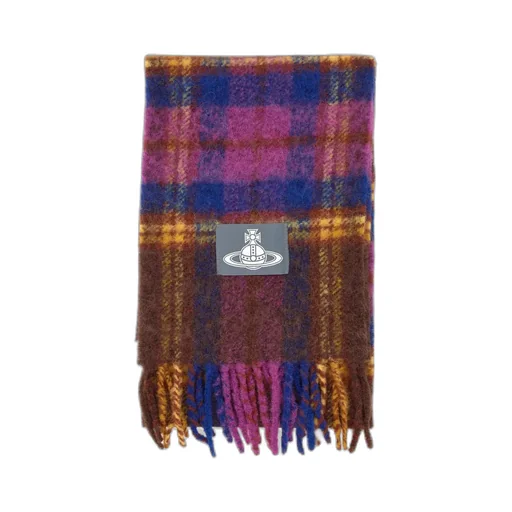 Logo Patch Checked Fringed Scarf