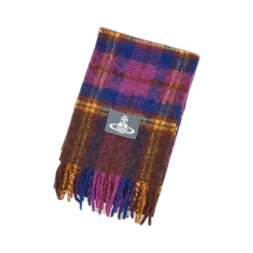 Logo Patch Checked Fringed Scarf