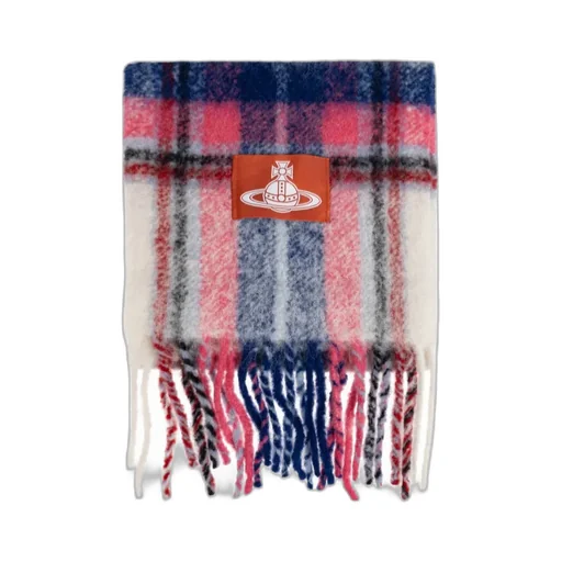 Logo Patch Checked Fringed Scarf