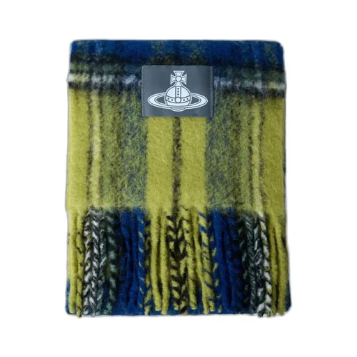 Logo Patch Checked Fringed Scarf