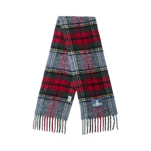 Logo Patch Checked Fringed Scarf