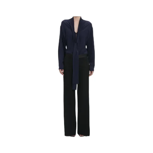 Wide-Leg Satin-Trim Trousers