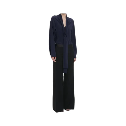 Wide-Leg Satin-Trim Trousers