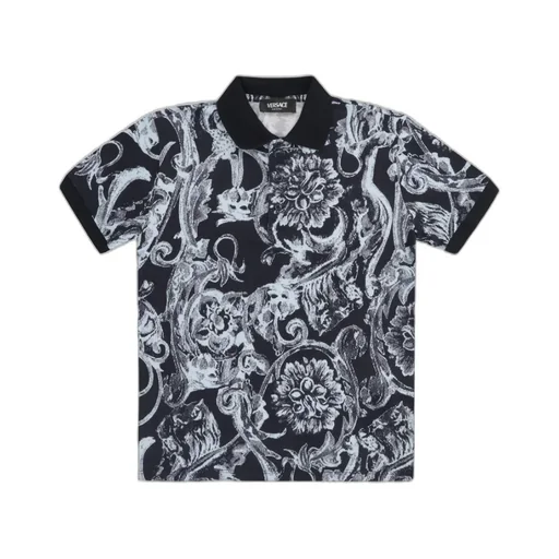 Barocco-Printed Short Sleeved Polo Shirt