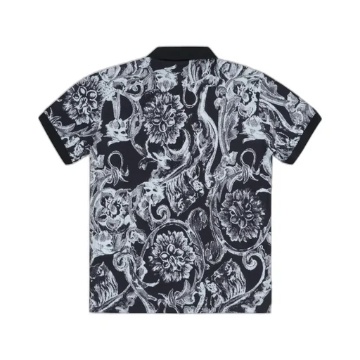 Barocco-Printed Short Sleeved Polo Shirt