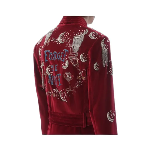 Cotton Velvet Belt Jacket With Rhinestone And Bead Embroidery