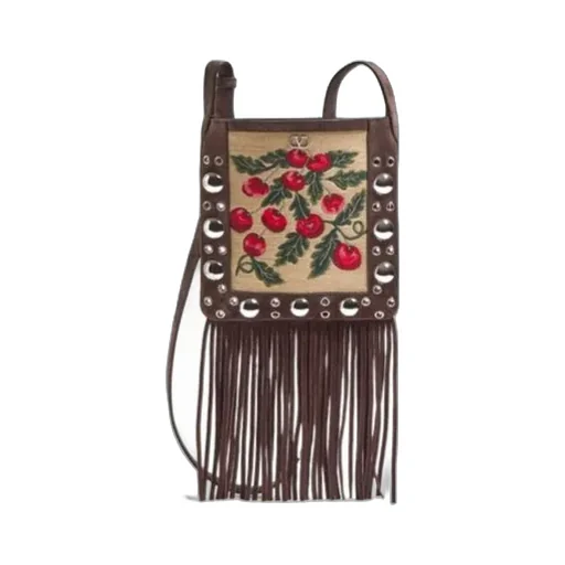 Fringed-Edge Embroidered Small Crossbody Bag