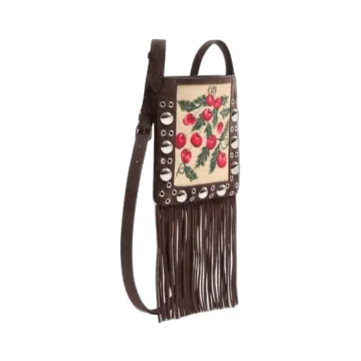 Fringed-Edge Embroidered Small Crossbody Bag