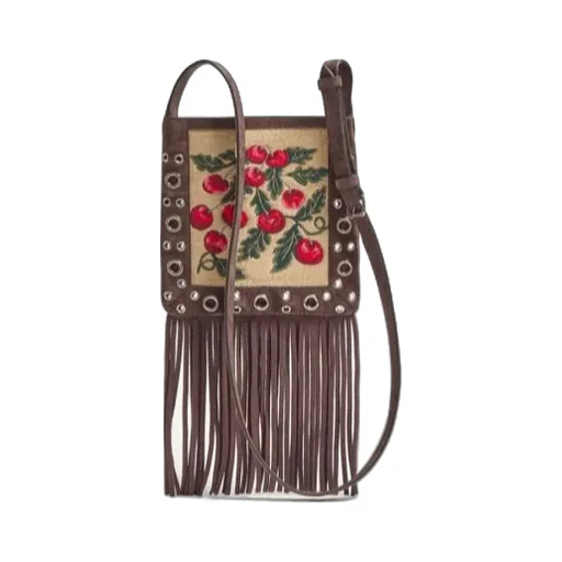 Fringed-Edge Embroidered Small Crossbody Bag