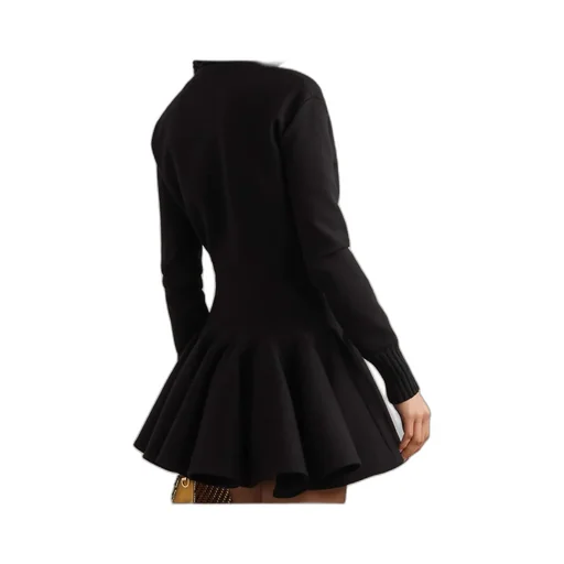 Pleated High-Neck Mini Dress