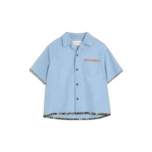 Floral Trim Button-Up Denim Shirt