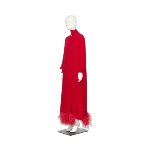 Feather-Trim Long-Sleeved Dress