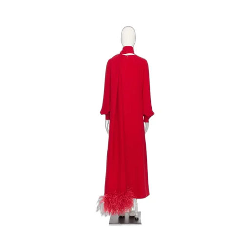Feather-Trim Long-Sleeved Dress