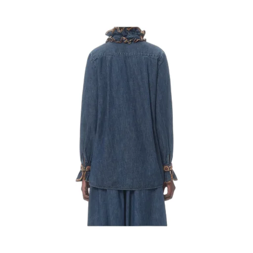 Ruffled Long-Sleeved Denim Top