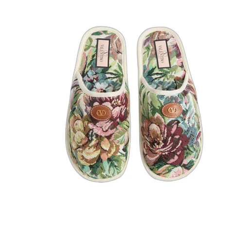 Logo Patch Floral Patterned Slippers