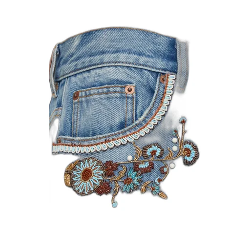 Floral Trim Straight Leg Jeans