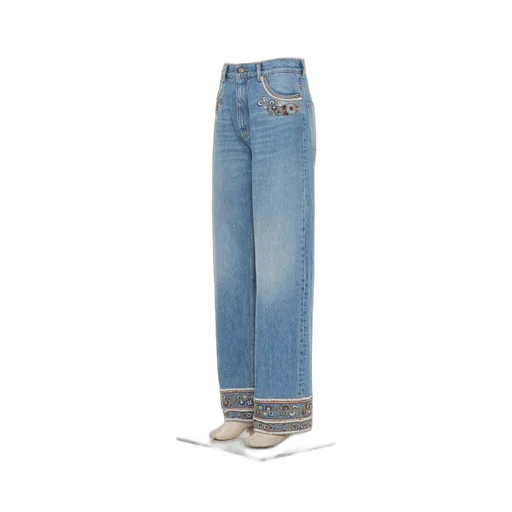 Floral Trim Straight Leg Jeans