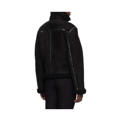 Shearling-Trim Zip-Up Suede Jacket