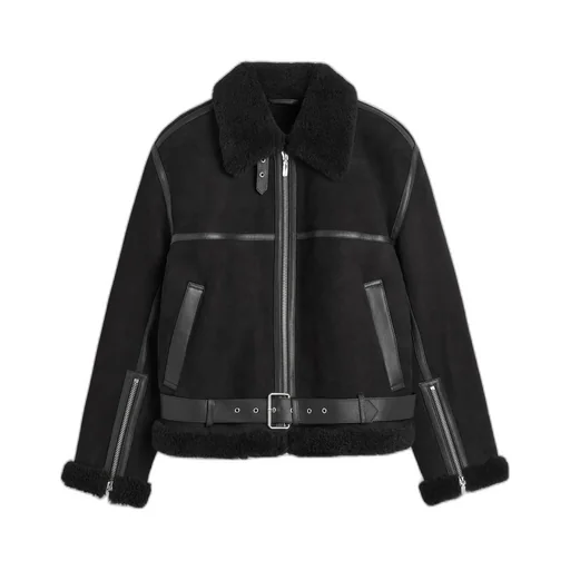 Shearling-Trim Zip-Up Suede Jacket
