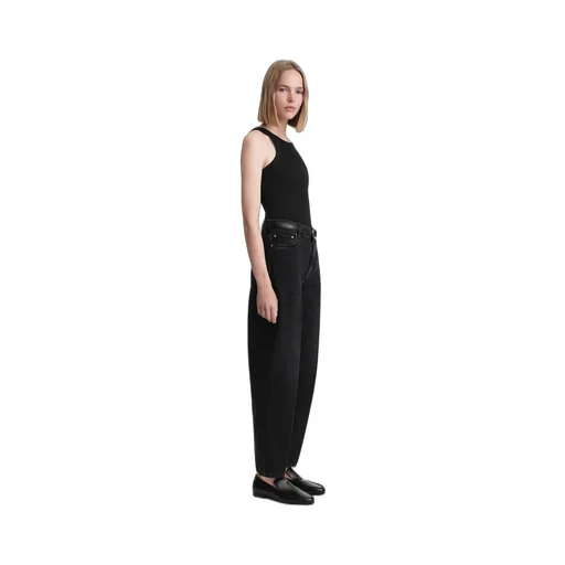 Faded-Effect Tapered-Leg Jeans
