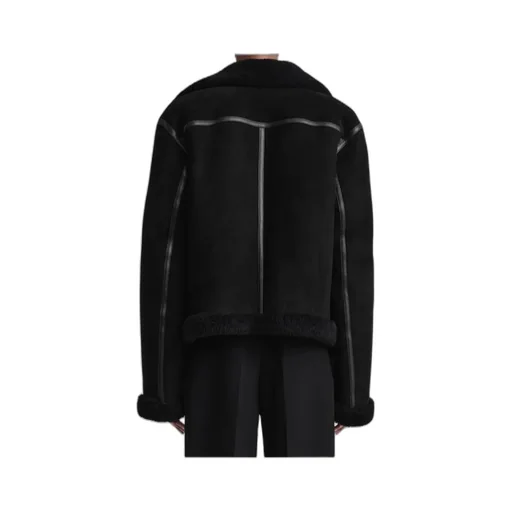 Shearling-Trim Zip-Up Suede Jacket