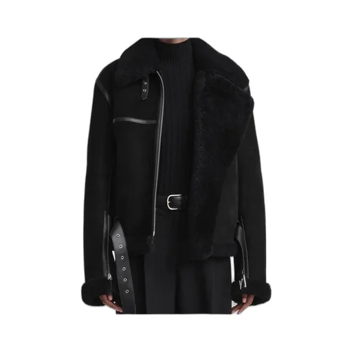 Shearling-Trim Zip-Up Suede Jacket