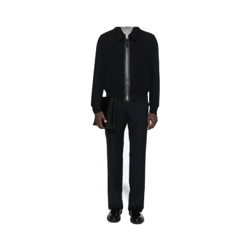 Leather-Trimmed Wool Jacket
