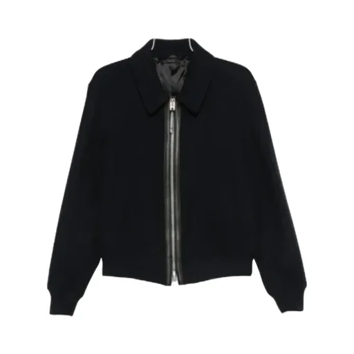 Leather-Trimmed Wool Jacket
