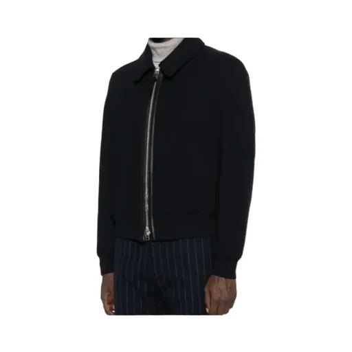 Leather-Trimmed Wool Jacket