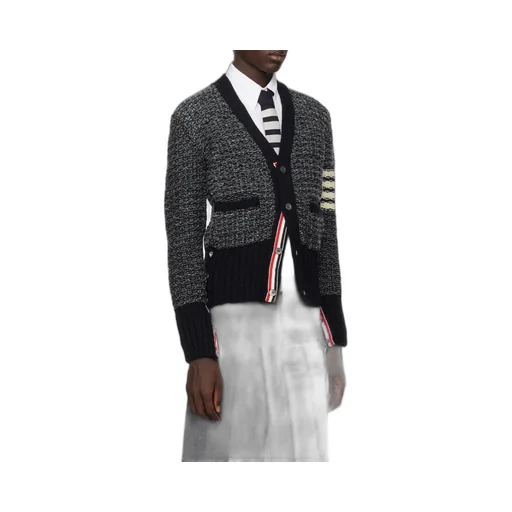 4-Bar MÉLange-Effect Button-Up Cardigan