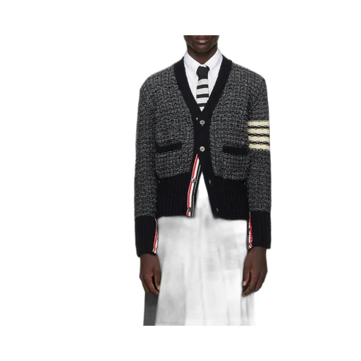 4-Bar MÉLange-Effect Button-Up Cardigan