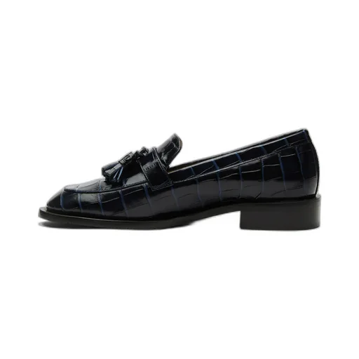 Crocodile-Effect Tasseled Loafers