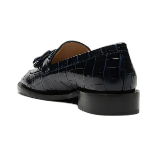 Crocodile-Effect Tasseled Loafers