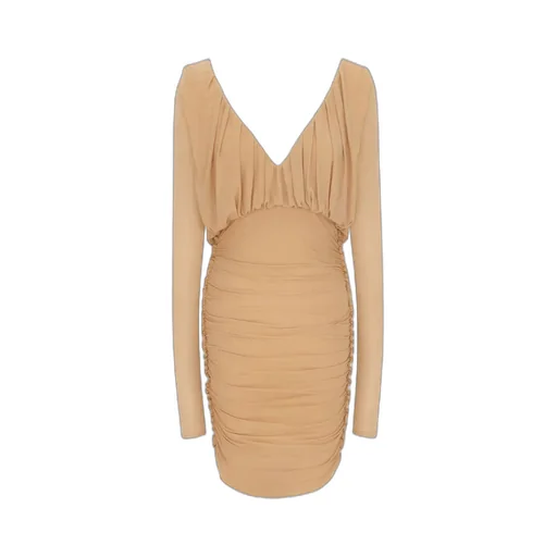 V-Neck Draped Long-Sleeved Dress