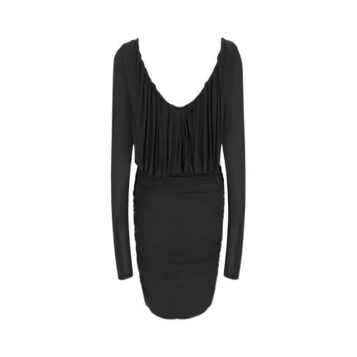 V-Neck Draped Long-Sleeved Dress