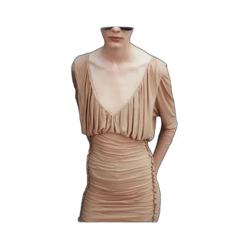 V-Neck Draped Long-Sleeved Dress