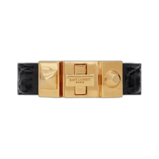 Studded Closure Bracelet In Crocodile-Embossed Leather And Metal