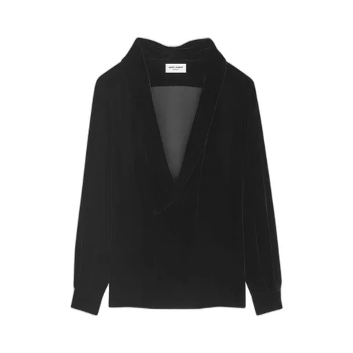 Velvet Shawl-Collar Blouse