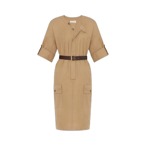 Belted Short-Sleeved Midi Dress