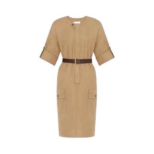 Belted Short-Sleeved Midi Dress