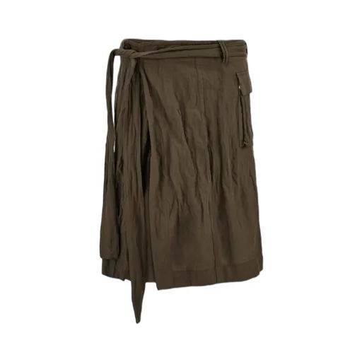Belted Waist Ruched Midi Skirt